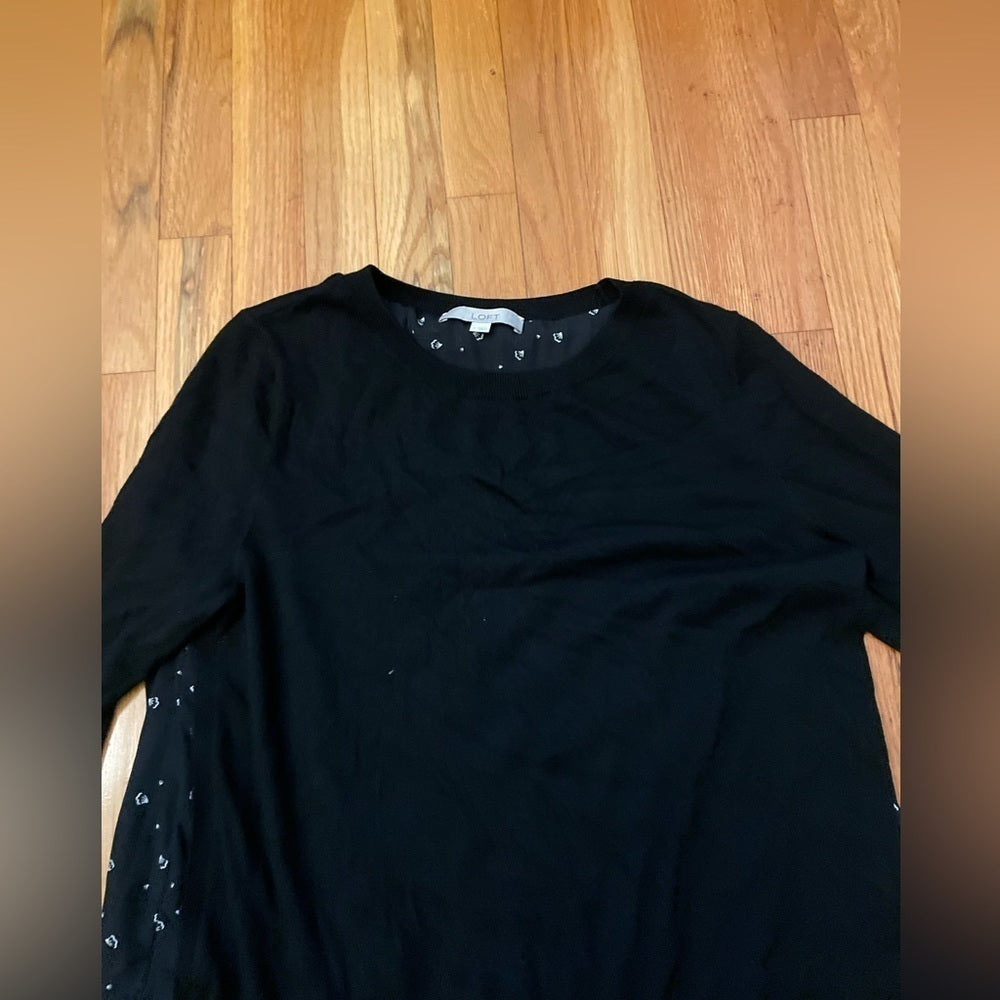 Loft Black and White Sweater with Attached Under Blouse Size Large