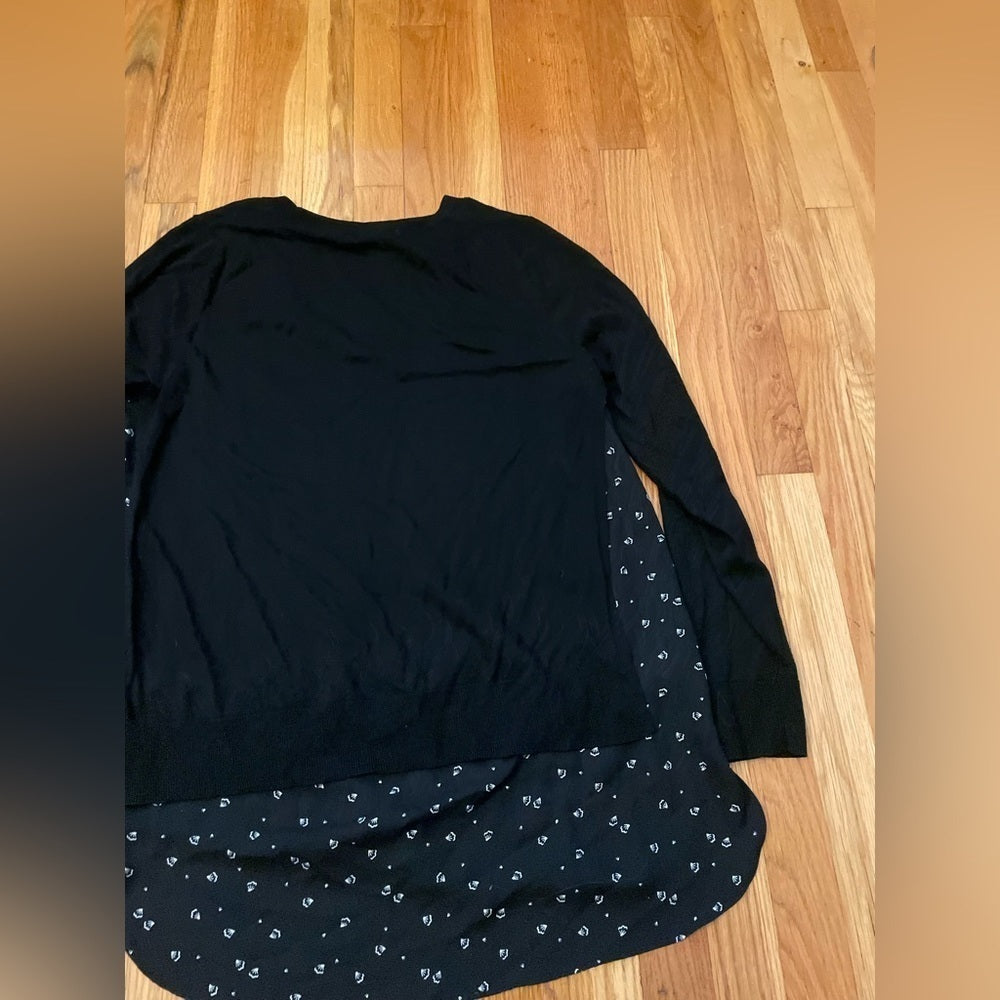Loft Black and White Sweater with Attached Under Blouse Size Large