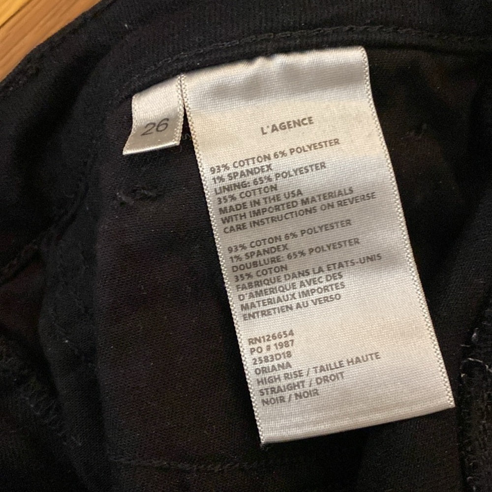 L’AGENCE Women’s Black Jeans Size 26