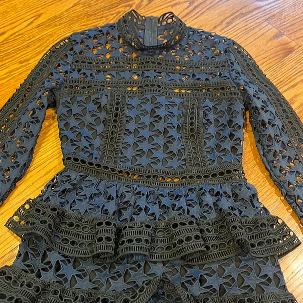 Self-portrait Woman’s Navy Lace Ruffle Dress Size US 2