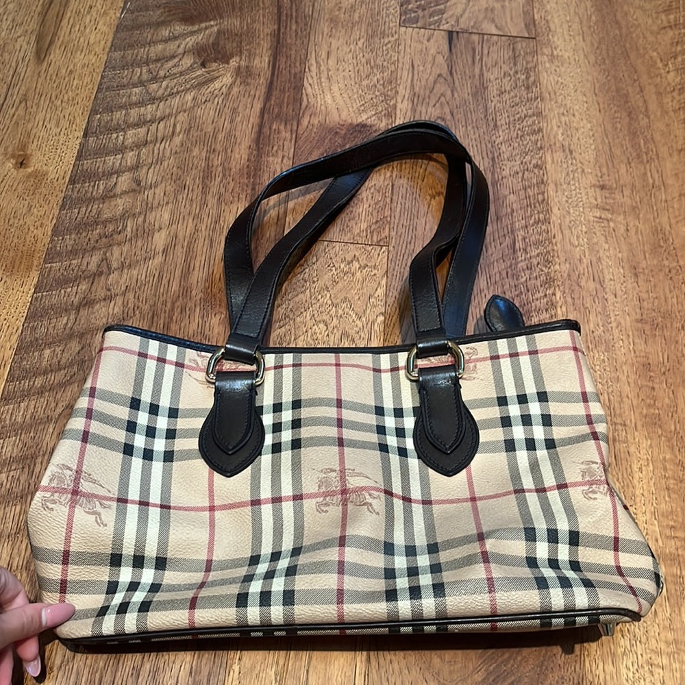 Burberry Woman’s Tan Plaid Shoulder Bag