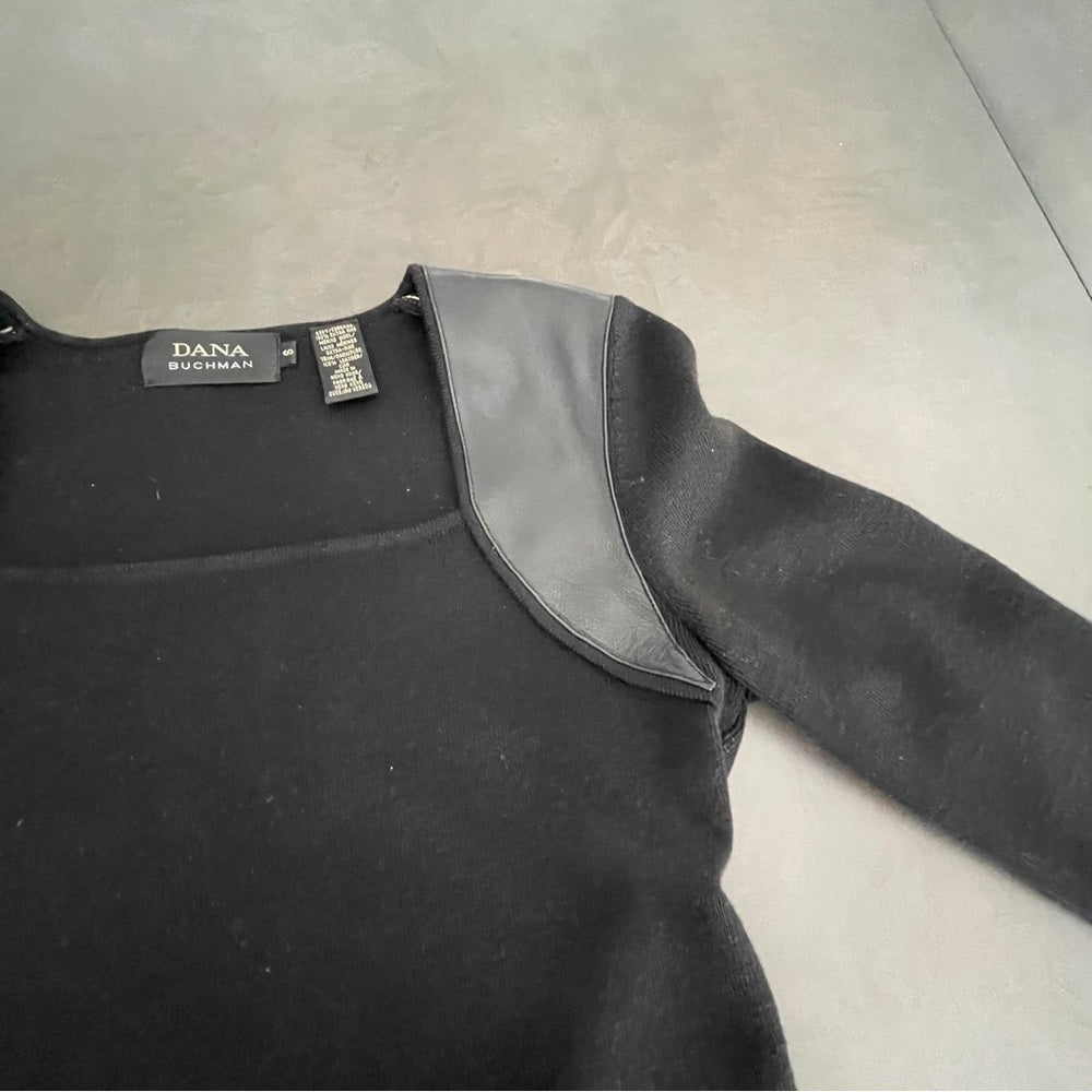 DANA Buchman Black Top with Leather Trim Size Small