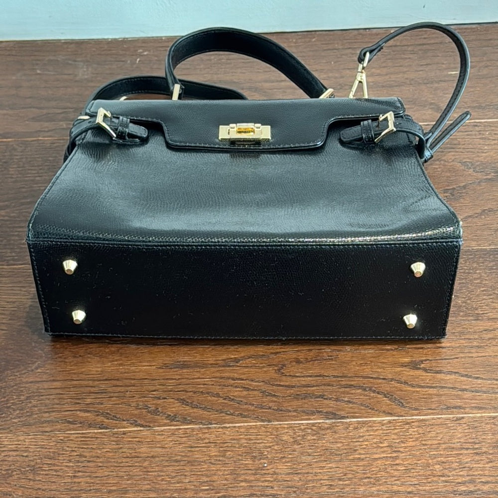 Muska Elegant Black Leather Top Handle and Shoulder Handbag