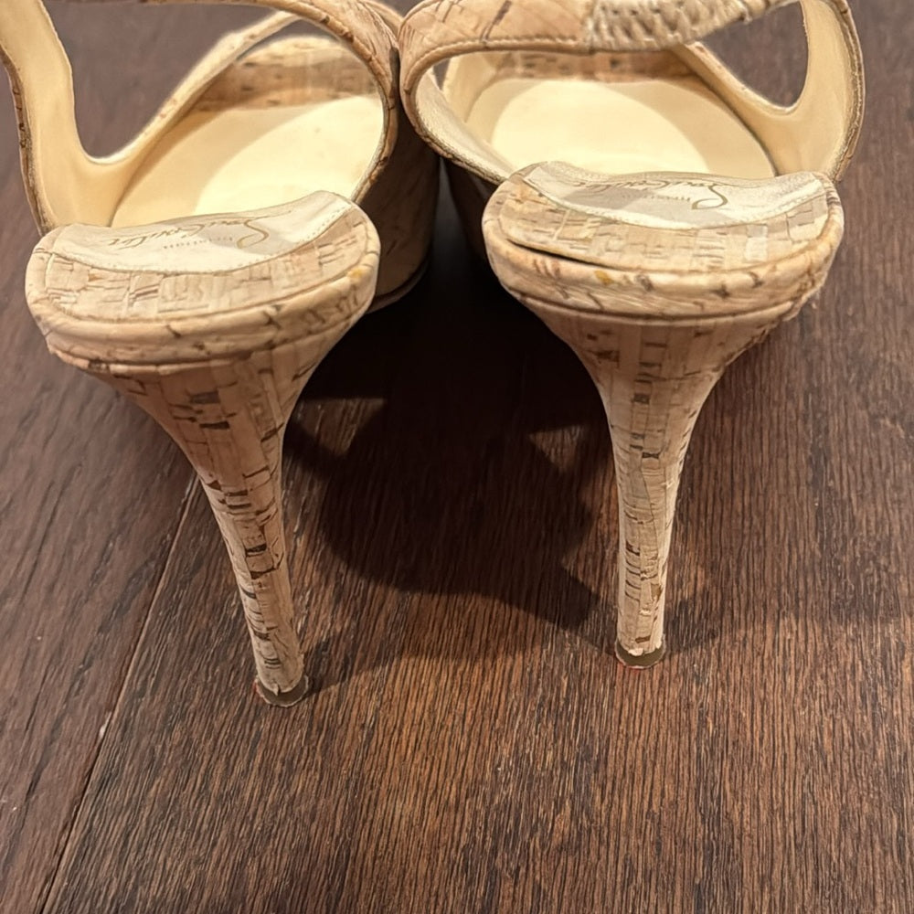 Christian Louboutin Beige Cork Peep Toe Pumps Size 40.5/10.5