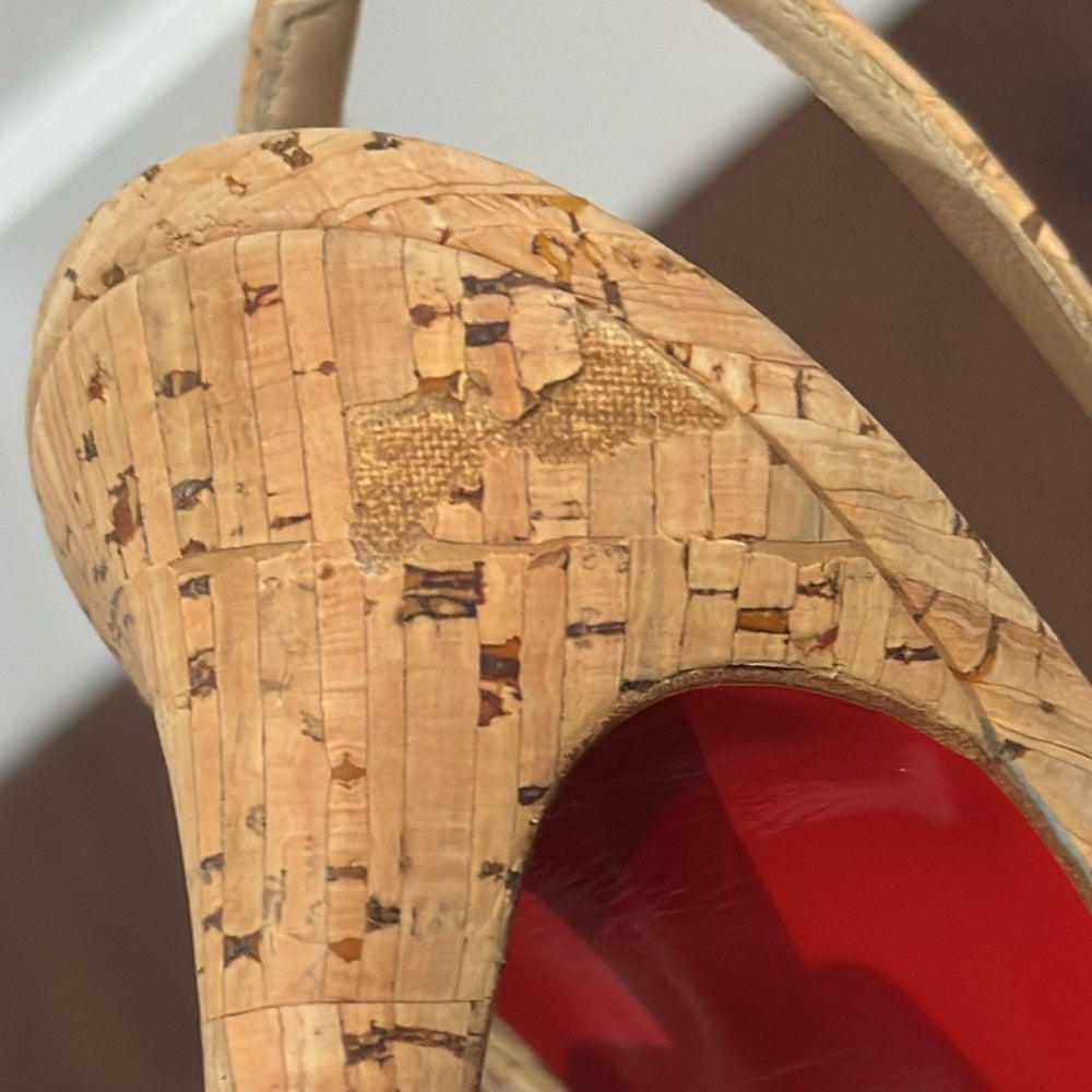 Christian Louboutin Beige Cork Peep Toe Pumps Size 40.5/10.5