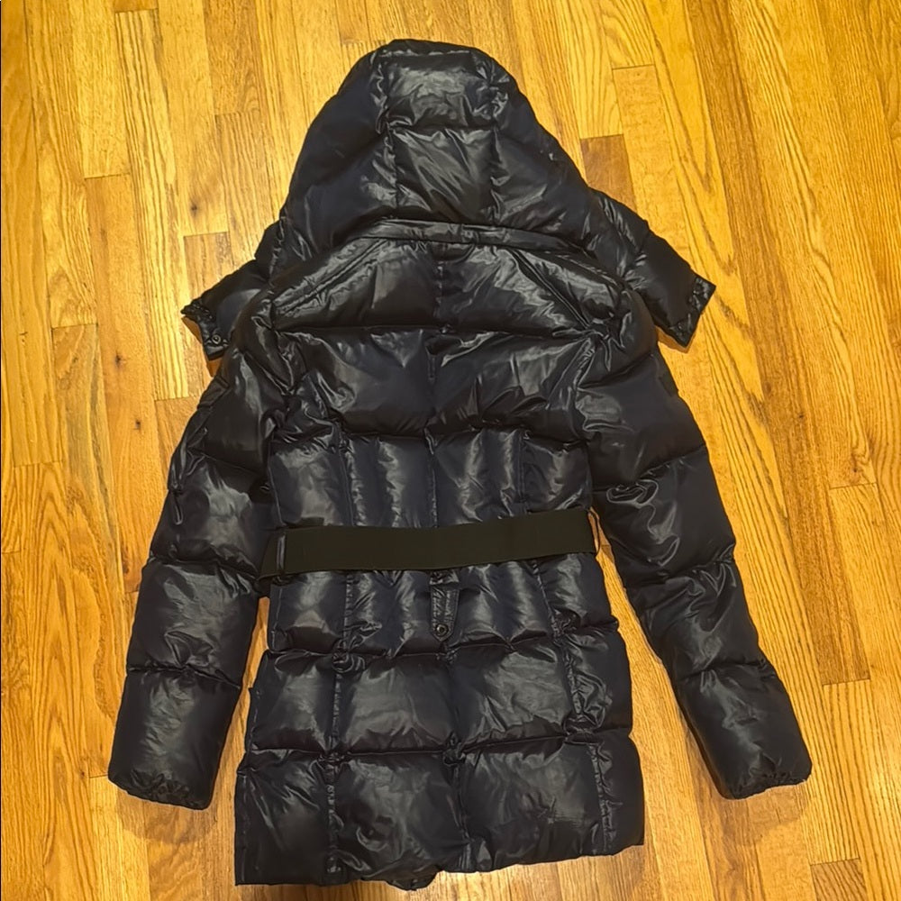 SAM Navy Long Puffer Jacket with Belt Women’s Size Small