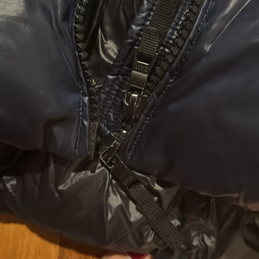 SAM Navy Long Puffer Jacket with Belt Women’s Size Small