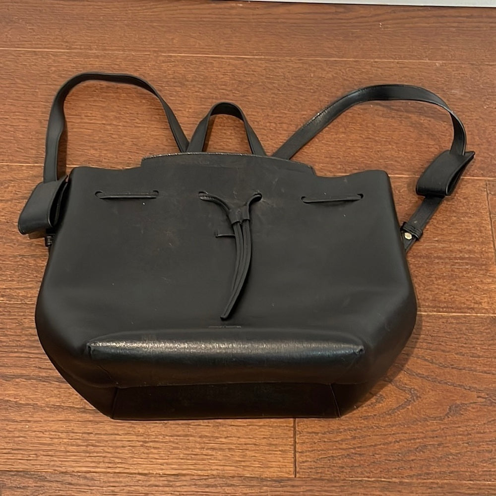 Mansur Gavriel Drawstring Black Leather Backpack