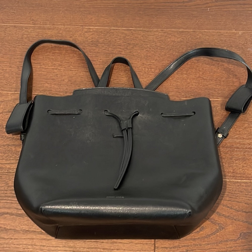 Mansur Gavriel Drawstring Black Leather Backpack