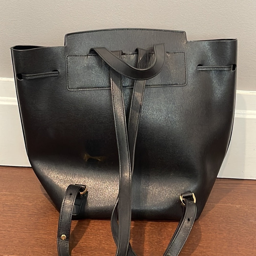 Mansur Gavriel Drawstring Black Leather Backpack