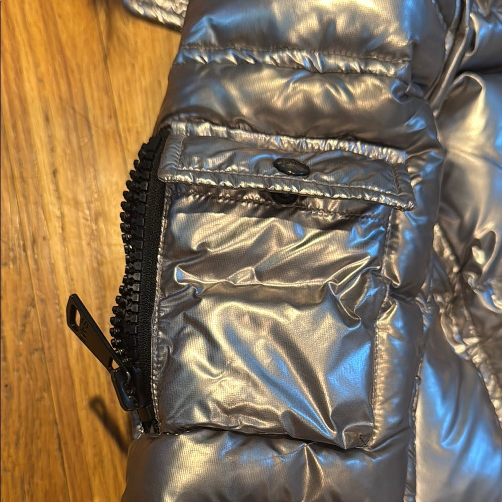 SAM Metallic Silver Jacket with Fur Trim Kids Size 6