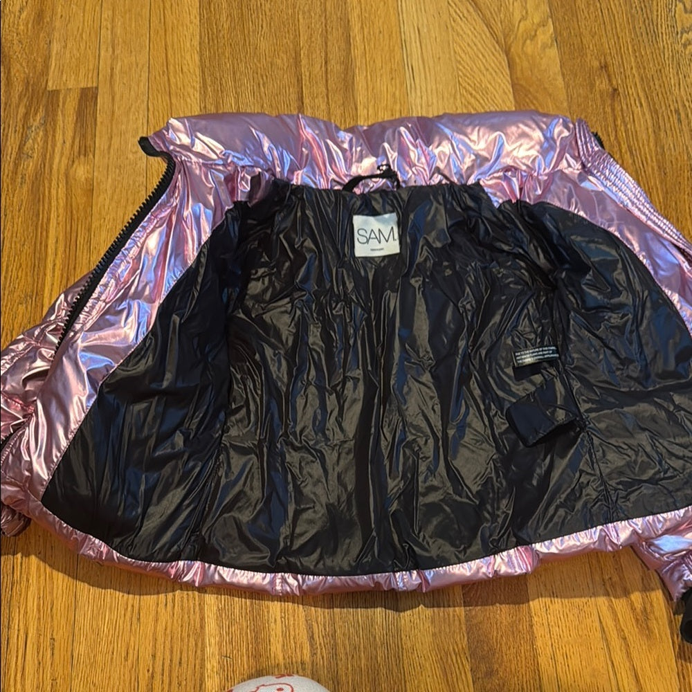 SAM. Pink and Black Metallic Puffer Jacket Kids Size 4