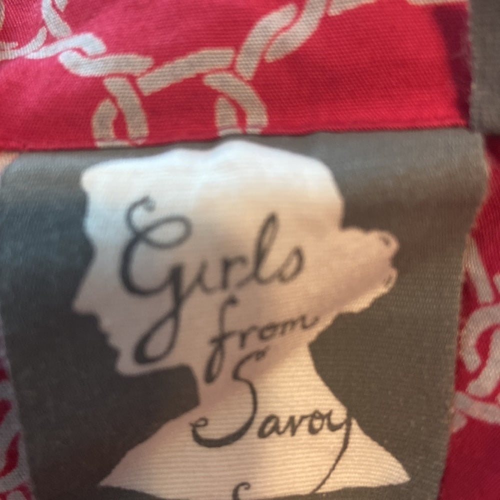 Women’s Girls from Savoy top. Red with pattern. Size 6