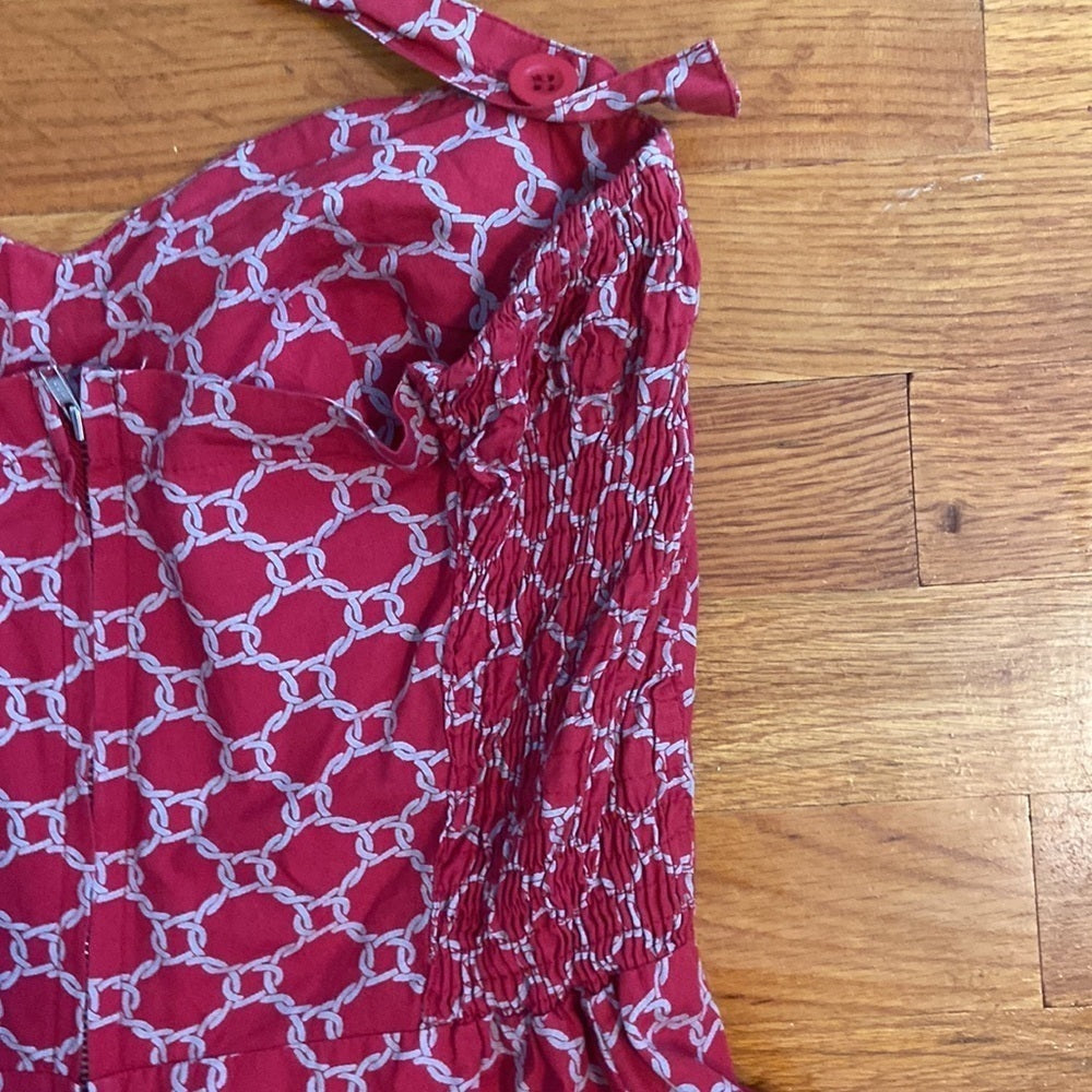 Women’s Girls from Savoy top. Red with pattern. Size 6
