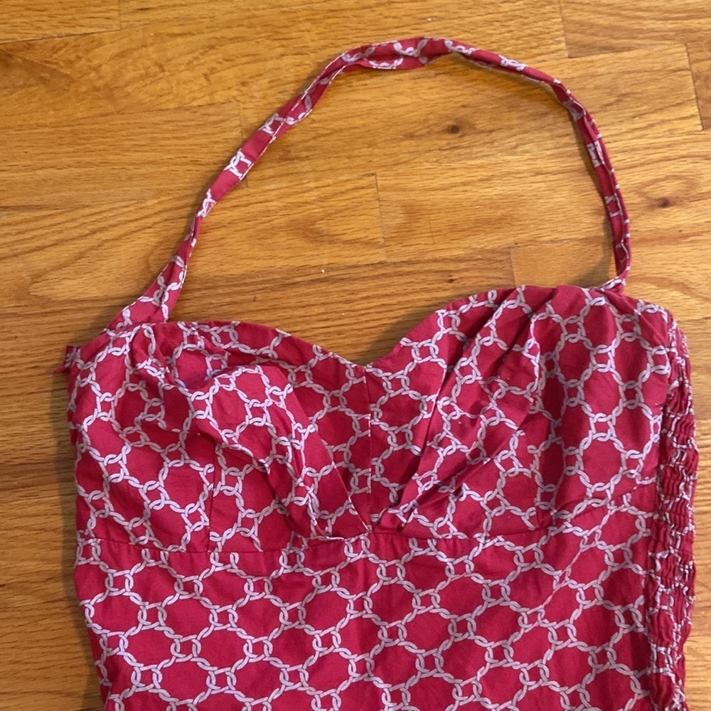 Women’s Girls from Savoy top. Red with pattern. Size 6