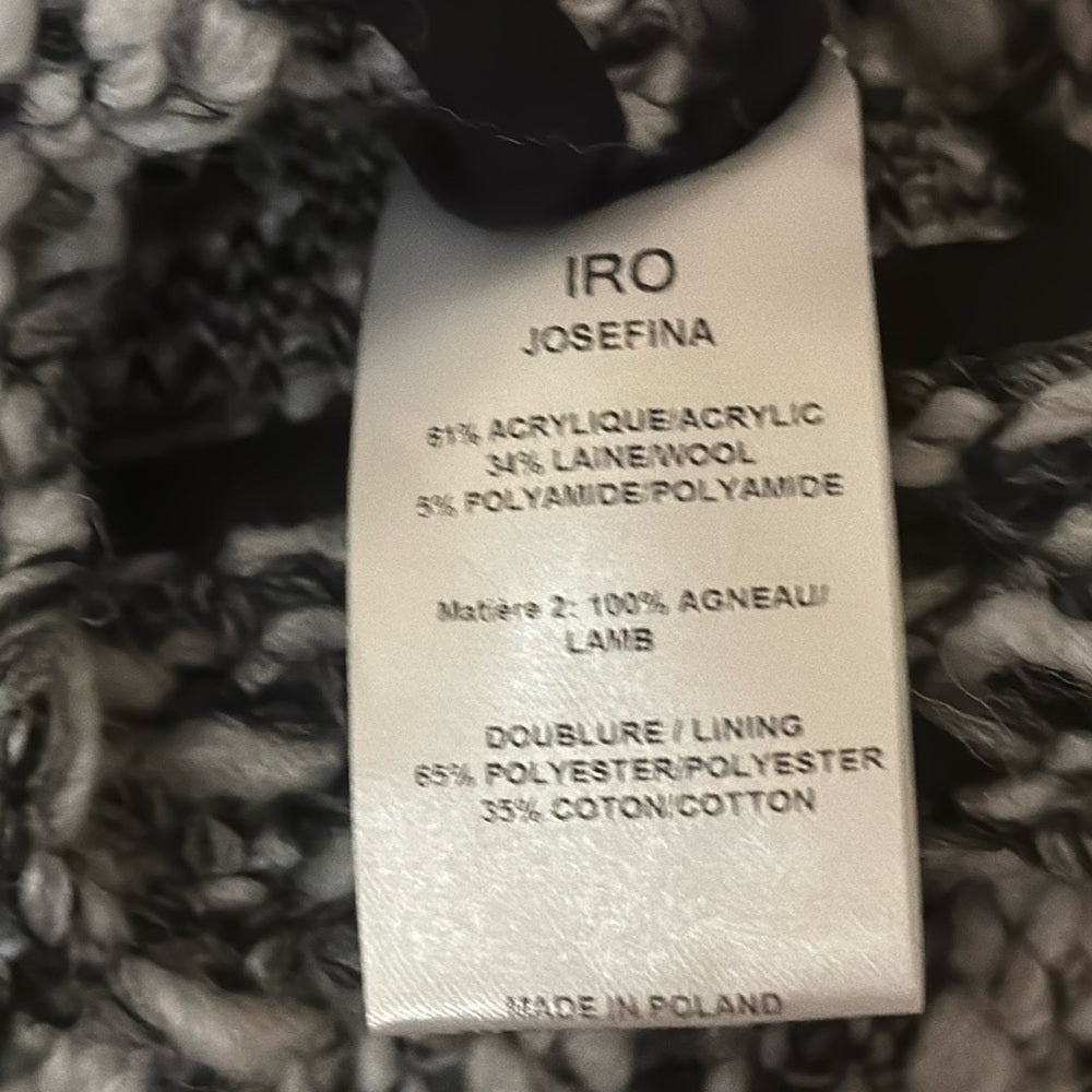 IRO Woman’s Black & White Cropped Tweed Cowl Neck Jacket Size 38 /Size 6