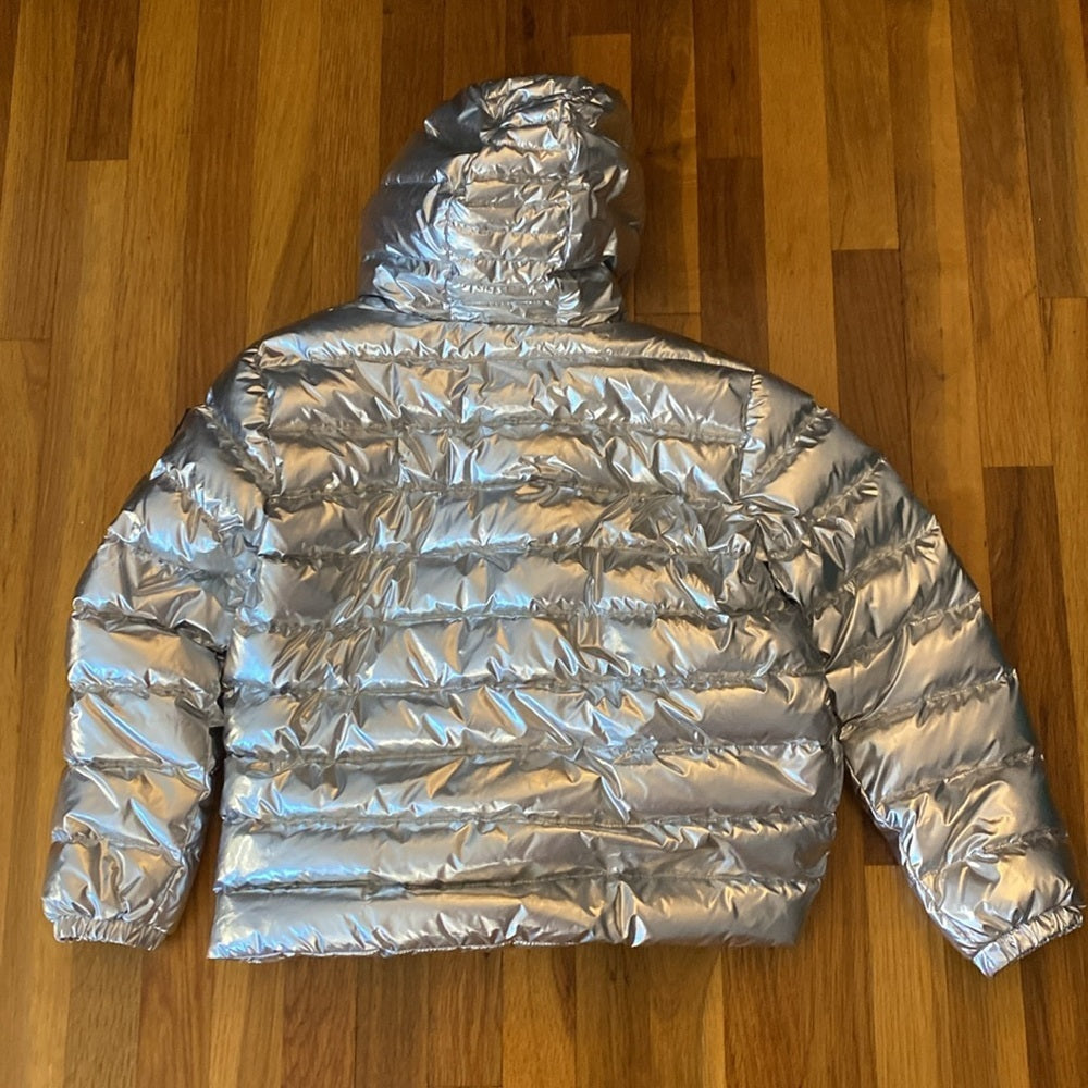 Moose Knuckles Kids Silver Metallic Puffer Jacket Size L