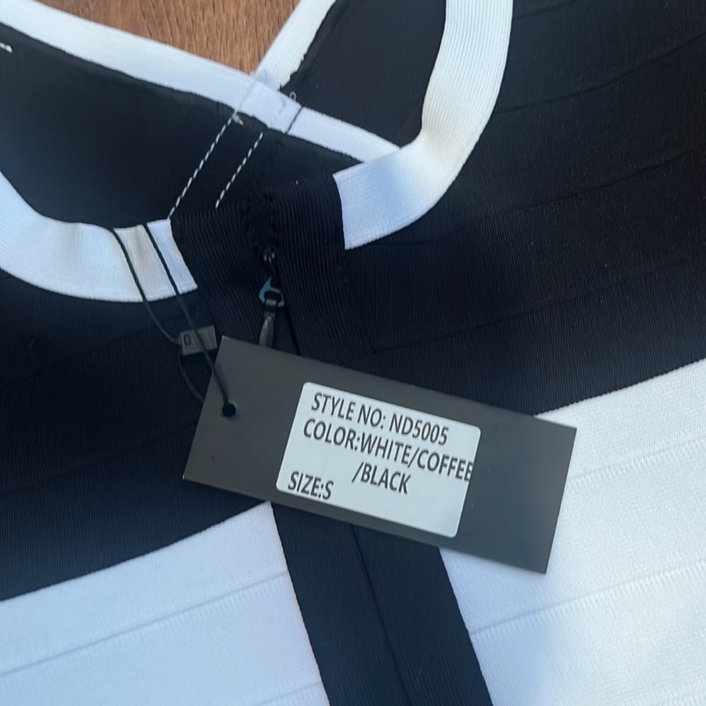 NWT Fashion Nova Woman’s White Coffee Black Dress Size S