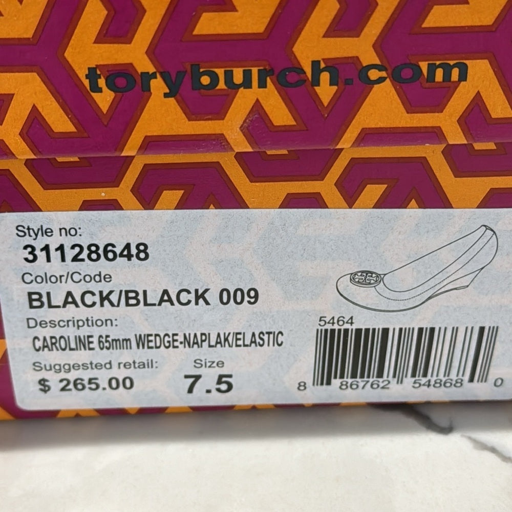 Tory Burch Women’s Black Patent Leather Caroline Wedges Size 7.5