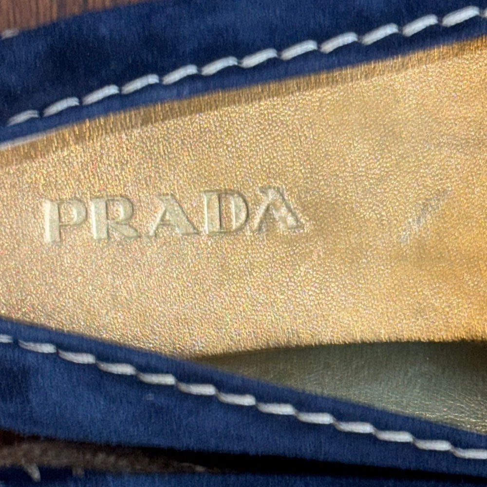Prada Women’s Blue Suede Blue Espadrille Slip-On Peep Toe Shoes Size 39/9