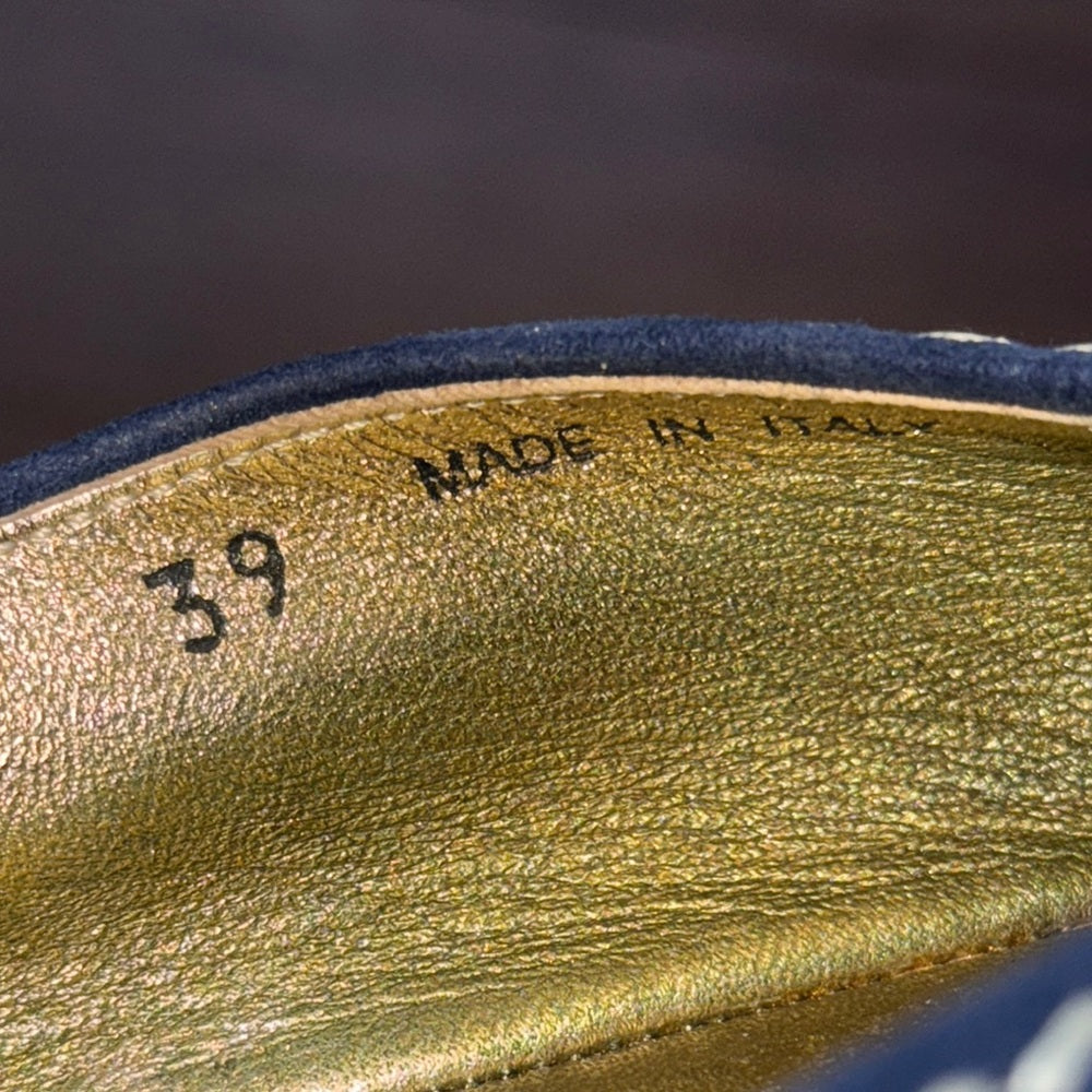 Prada Women’s Blue Suede Blue Espadrille Slip-On Peep Toe Shoes Size 39/9