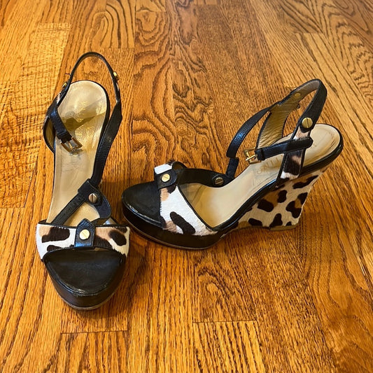 Valentino Garavani Woman’s Animal Print Wedges Size 36.5