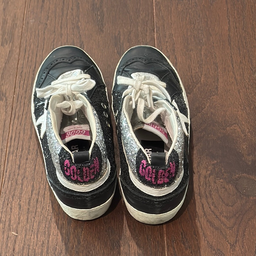 Golden Goose Black and Silver Glitter Mid Top Sneakers Size 39/9