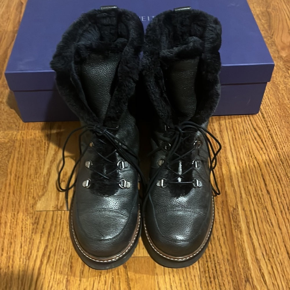 Stuart Weitzman Woman’s Black Luge Steel Smokey Napa Boots Size 9