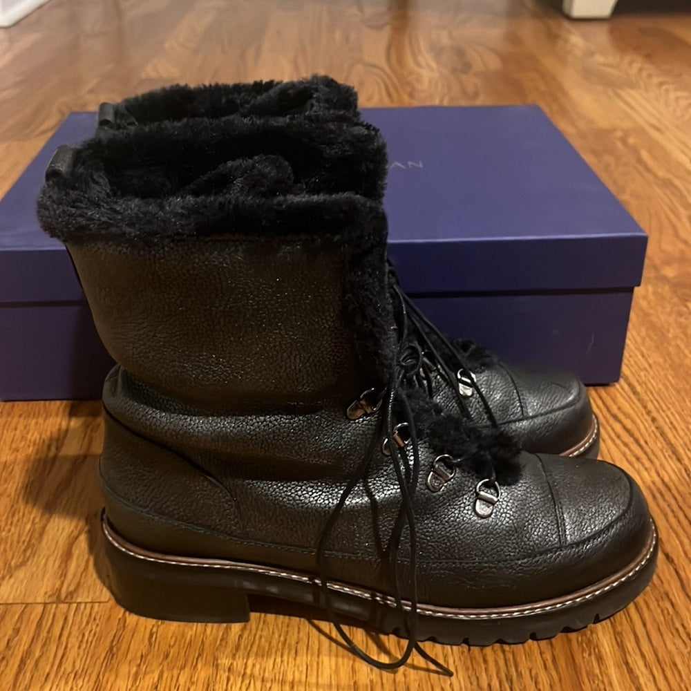 Stuart Weitzman Woman’s Black Luge Steel Smokey Napa Boots Size 9