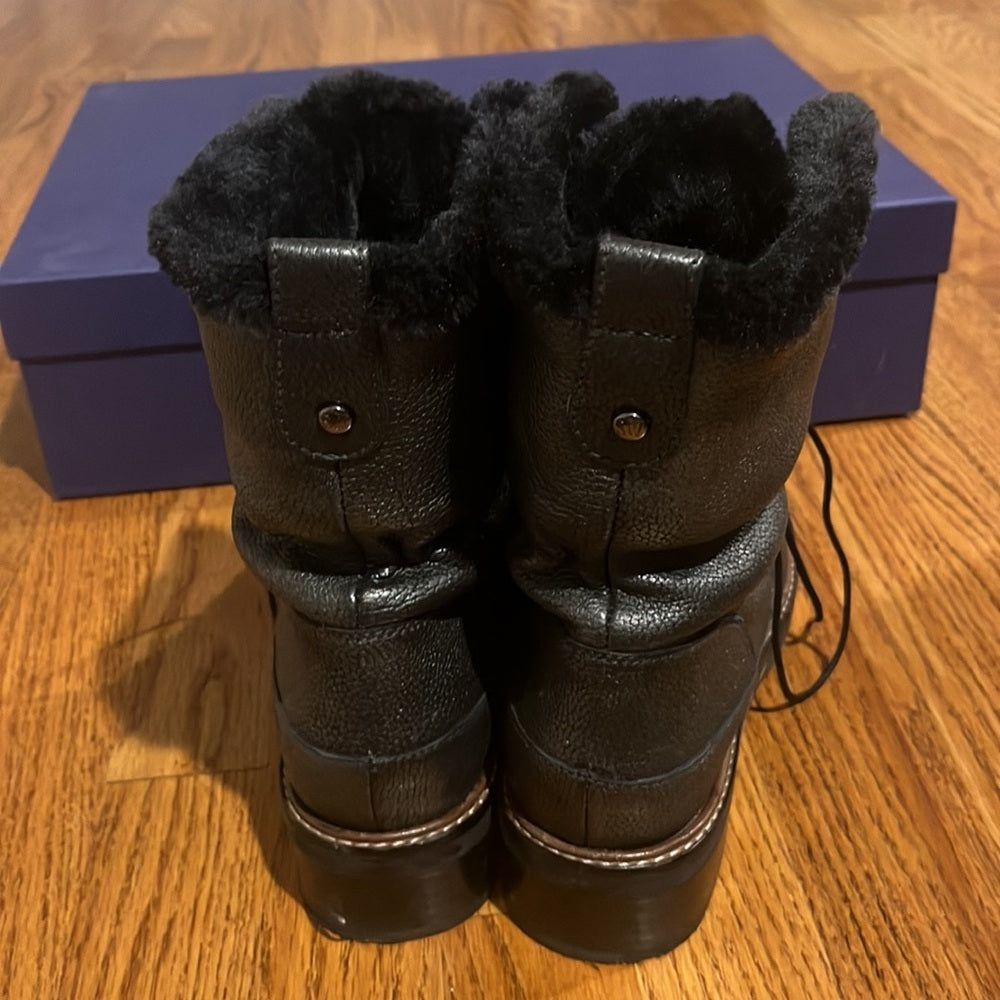 Stuart Weitzman Woman’s Black Luge Steel Smokey Napa Boots Size 9