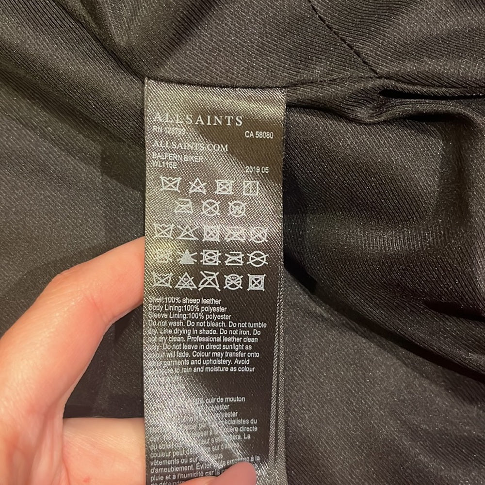 All Saints Woman’s Black Leather Jacket Size US 2