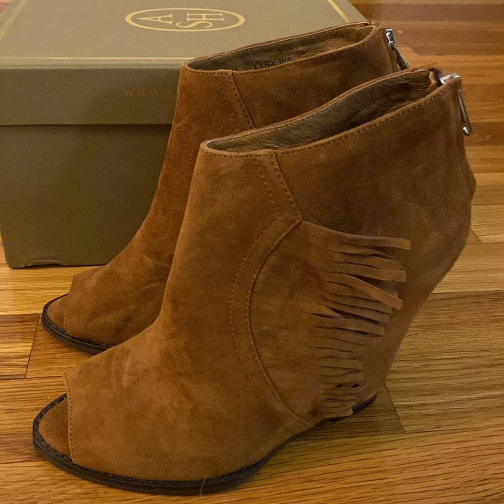 Ash Women’s Brown Wedge Open Toe Heels With Fringe Size 37