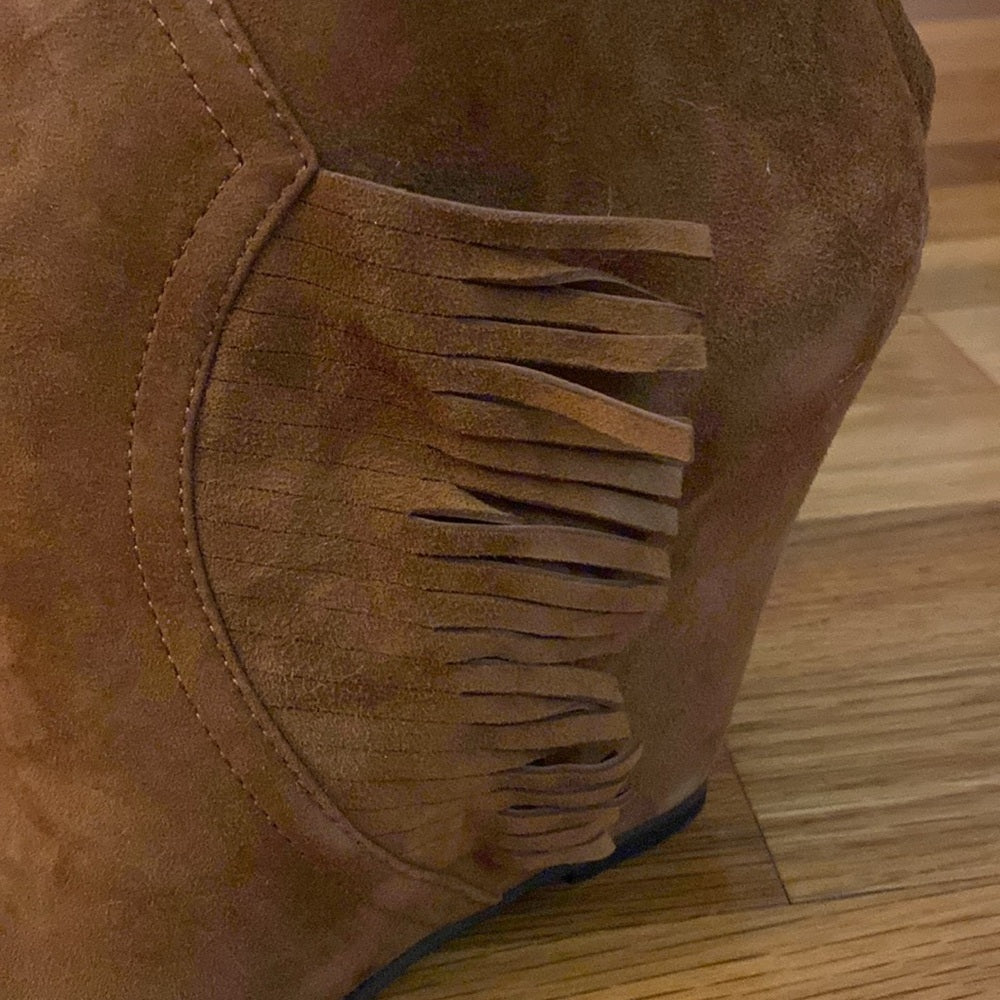 Ash Women’s Brown Wedge Open Toe Heels With Fringe Size 37