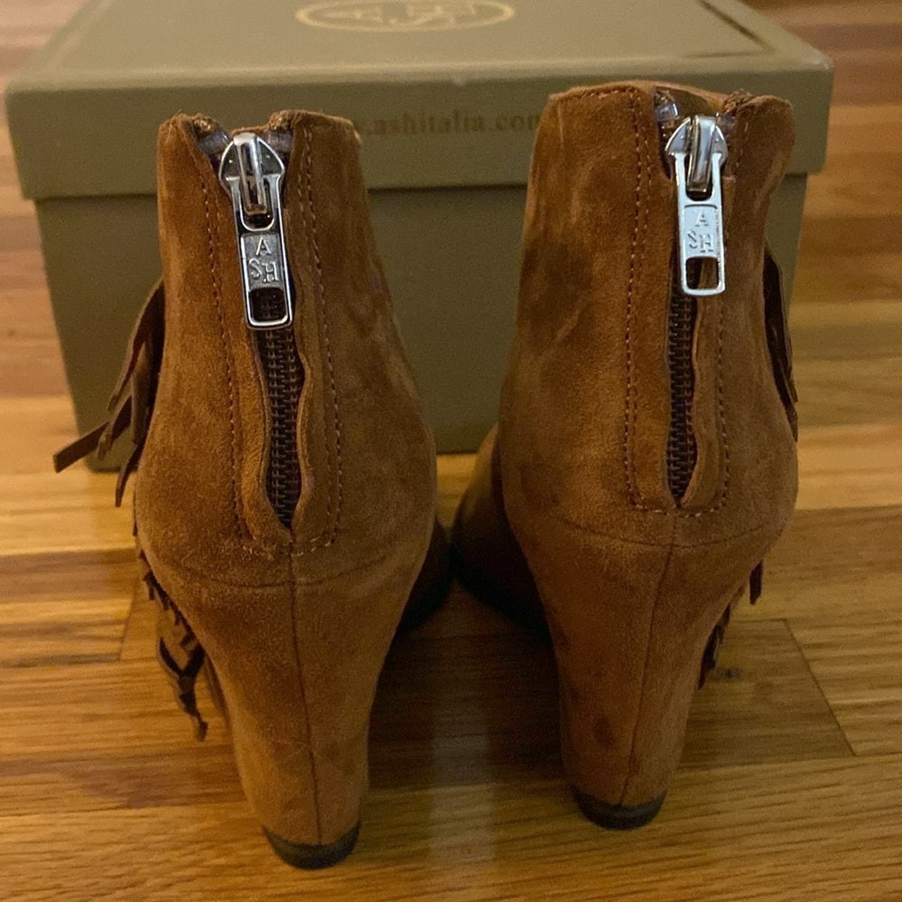Ash Women’s Brown Wedge Open Toe Heels With Fringe Size 37
