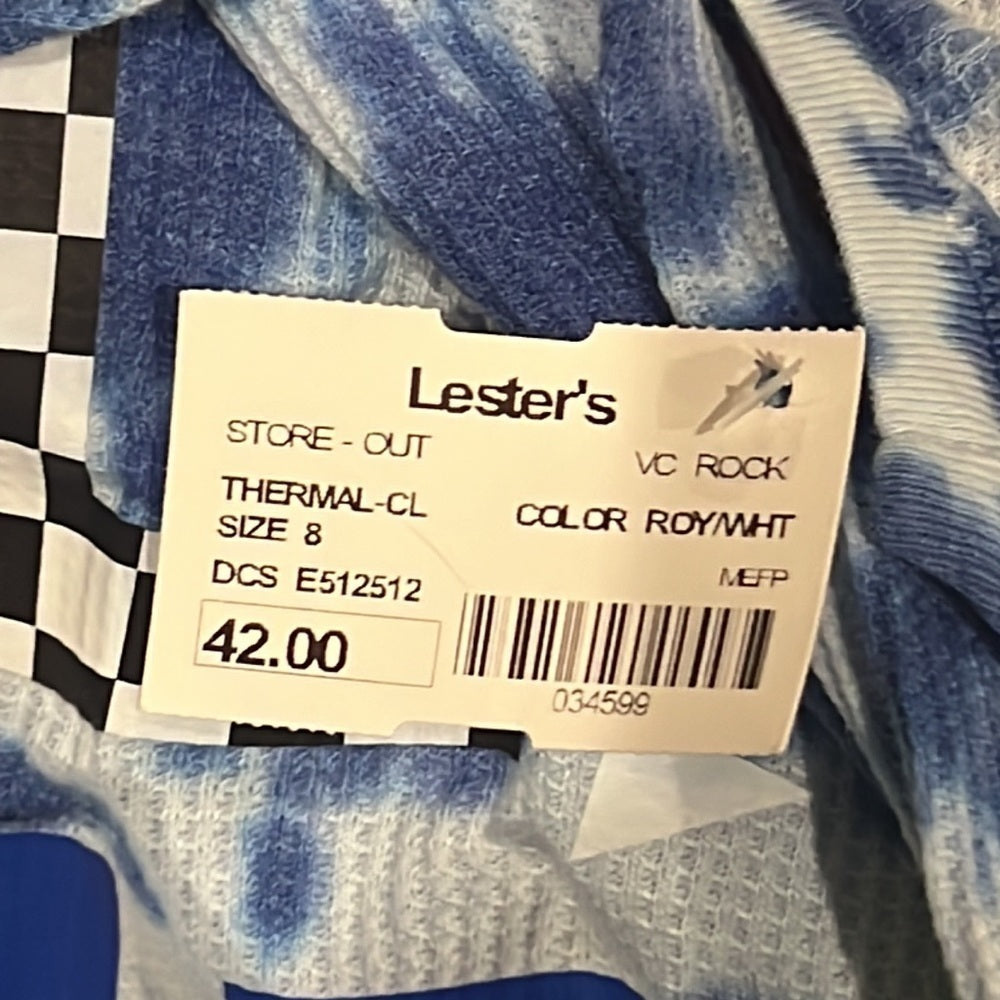 NWT Rock Candy Lester’s Kids Blue Tie Dye Waffle Knit Long Sleeve Size 8