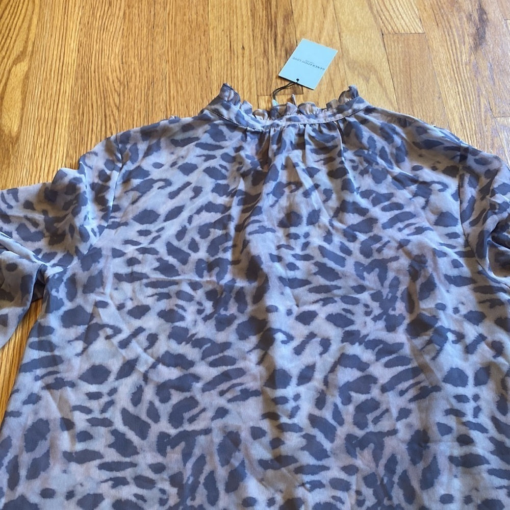 NWT GENERATION Love sheer leopard print lace up blouse size medium