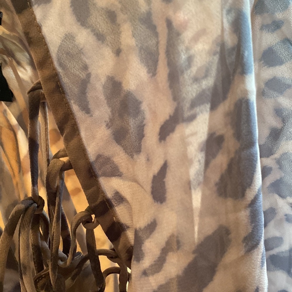 NWT GENERATION Love sheer leopard print lace up blouse size medium