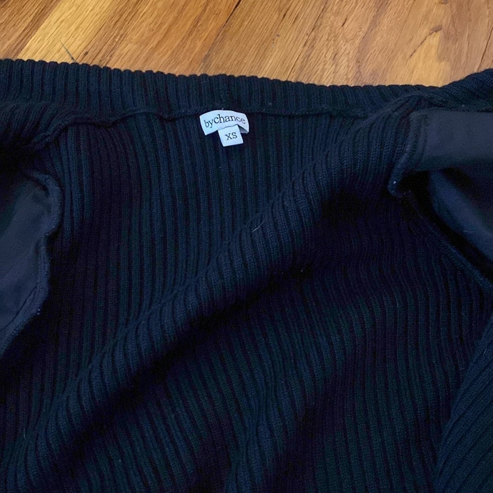 Bychance Women’s Black Wool Jacket With Leather Sleeves Size XS