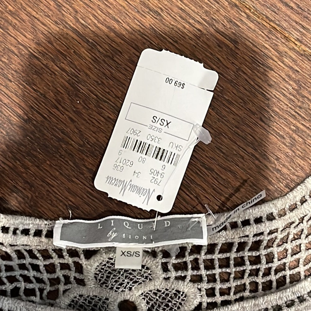 NWT LIQUID by Sioni Grey Crochet Top Size XS/S NWT