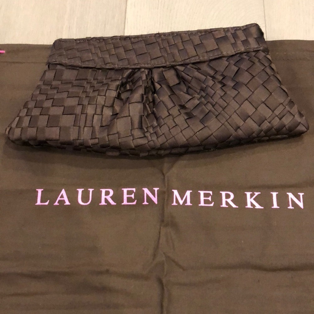 Brown Woven Lauren Merkin Clutch - Satin