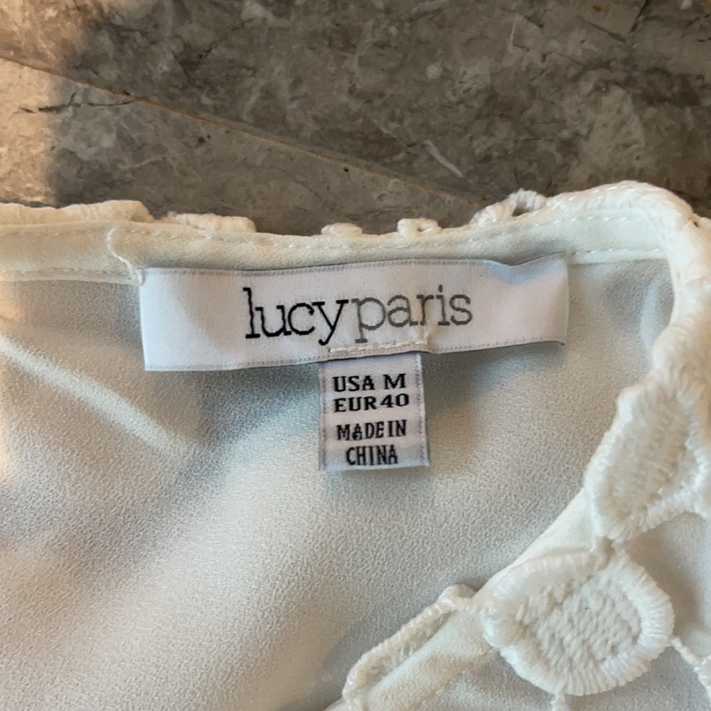 Lucy Paris White Eyelet Bell Sleeve Top Size M