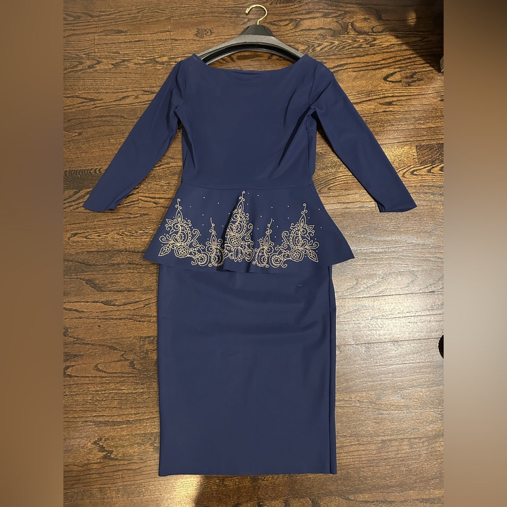 Chiara Boni Women’s Elegant Navy Blue Peplum Dress Size 10