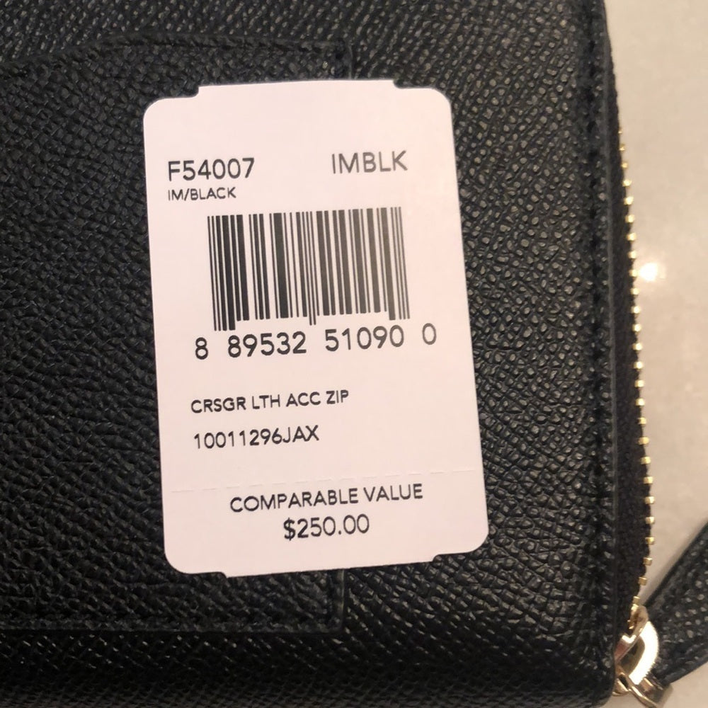 NWT Coach Black Zip Around Wallet with Gold Zipper