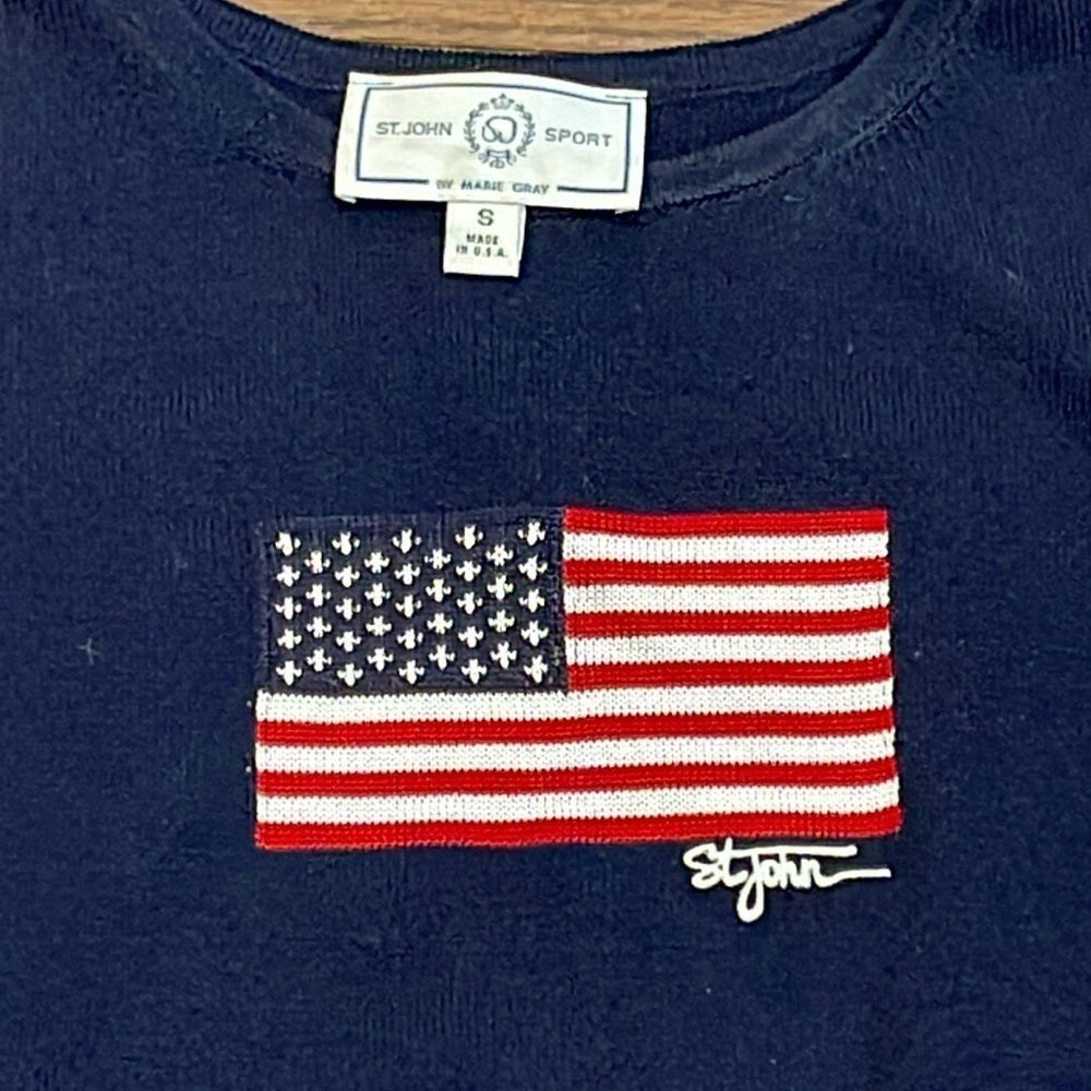 St.John Sport Knit Sleeveless Navy Top - American Flag Size Small