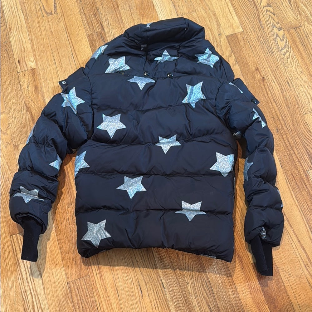 SAM. Black and Silver Star Kids Hoods Puffer Jacket Size 10
