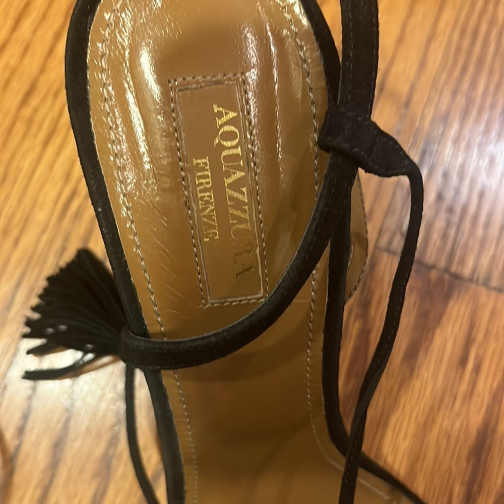 Aquazzura Woman’s Black Fringe Heels Size 40.5/10.5