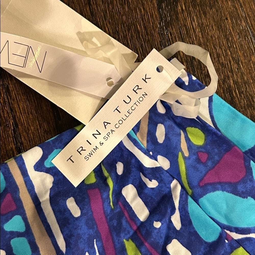 NWT Trina Turk Women’s Vibrant Geometric Print One Shoulder Cover-up Size Medium
