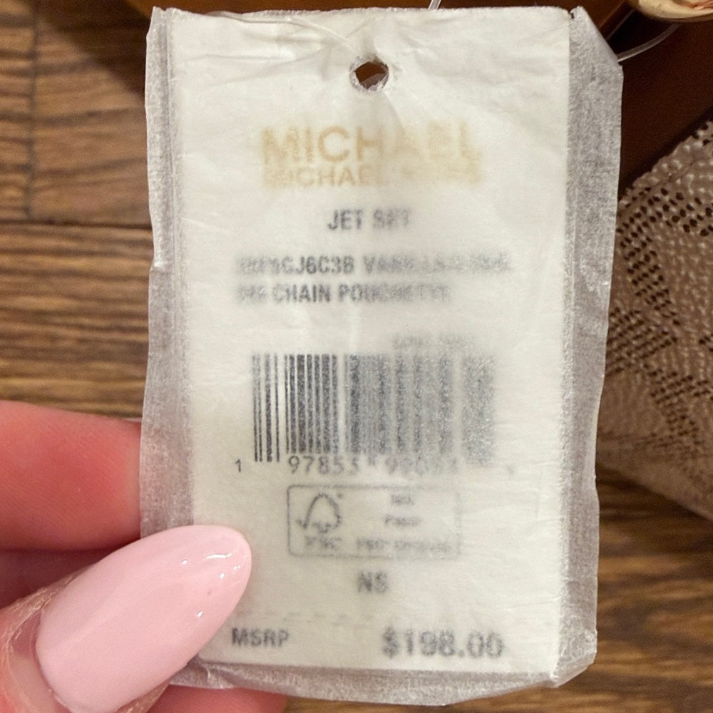 NWT Michael Kors Cream MK Logo Chain Wristlet with Gold Hardware