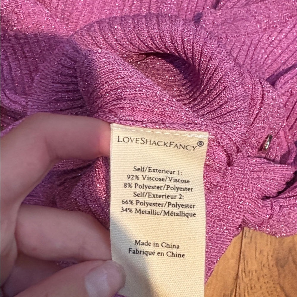LoveShackFancy Woman’s Pink Sparkle Heart Cardigan Sweater Size XS