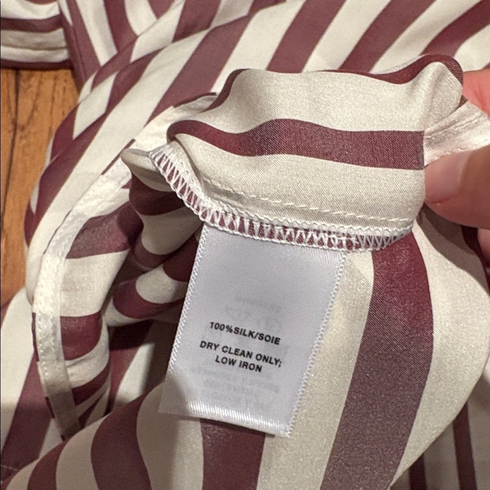 NWT Lafayette 148 Woman’s Lingonberry Multi Striped Button Down Size M